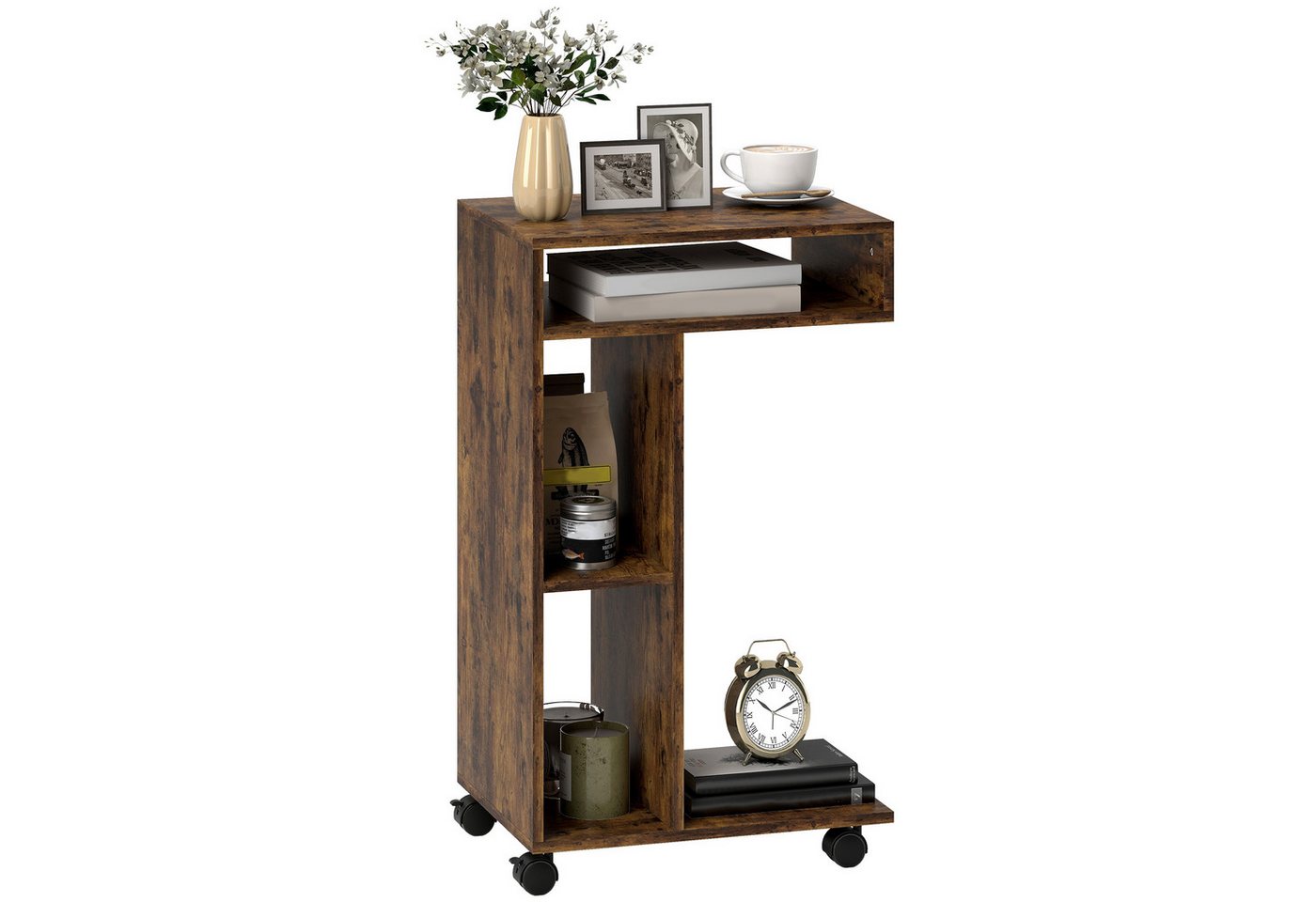 HOMCOM Beistelltisch Nachttisch, Couchtisch mit 4 Regalen, Rollen (C-förmig Wohnzimmertisch, 1-St., Laptoptisch), für Wohnzimmer Schlafzimmer 40 x 30 x 69 cm Ru – Bild 2 von 5