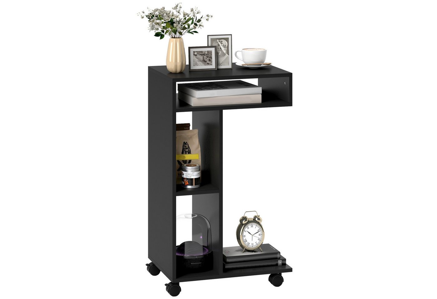 HOMCOM Beistelltisch Nachttisch, Couchtisch mit 4 Regalen, Rollen (C-förmig Wohnzimmertisch, 1-St., Laptoptisch), für Wohnzimmer Schlafzimmer 40 x 30 x 69 cm Sc – Bild 2 von 5