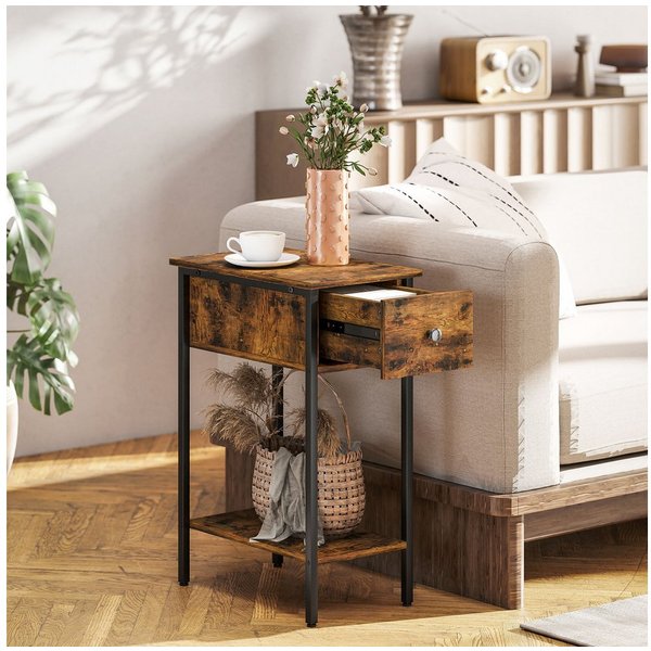 HOMCOM Beistelltisch Schmal Couchtisch mit Schublade, Ablage, Industrie Nachttisch (Schmal Couchtisch, 1-St., Nachttisch), für Wohnzimmer, Schlafzimmer, 25 x 39
