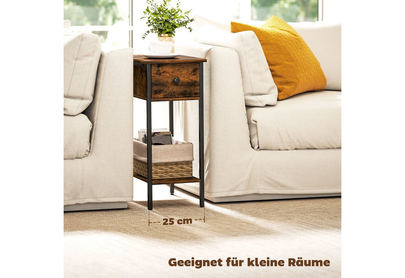 HOMCOM Beistelltisch Schmal Couchtisch mit Schublade, Ablage, Industrie Nachttisch (Schmal Couchtisch, 1-St., Nachttisch), für Wohnzimmer, Schlafzimmer, 25 x 39 – Bild 5 von 5