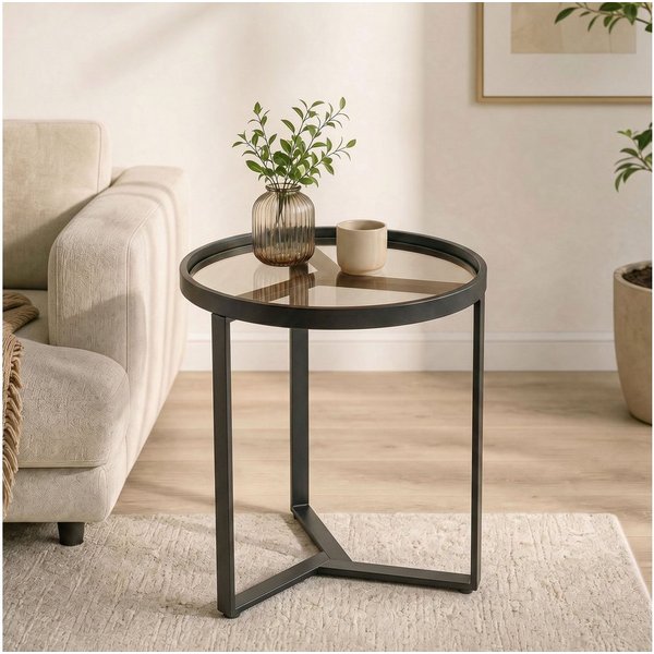 HOMCOM Beistelltisch (Set, 1-St., 1 Tisch), Kompakter, moderner Glastisch, ideal für kleine Räume