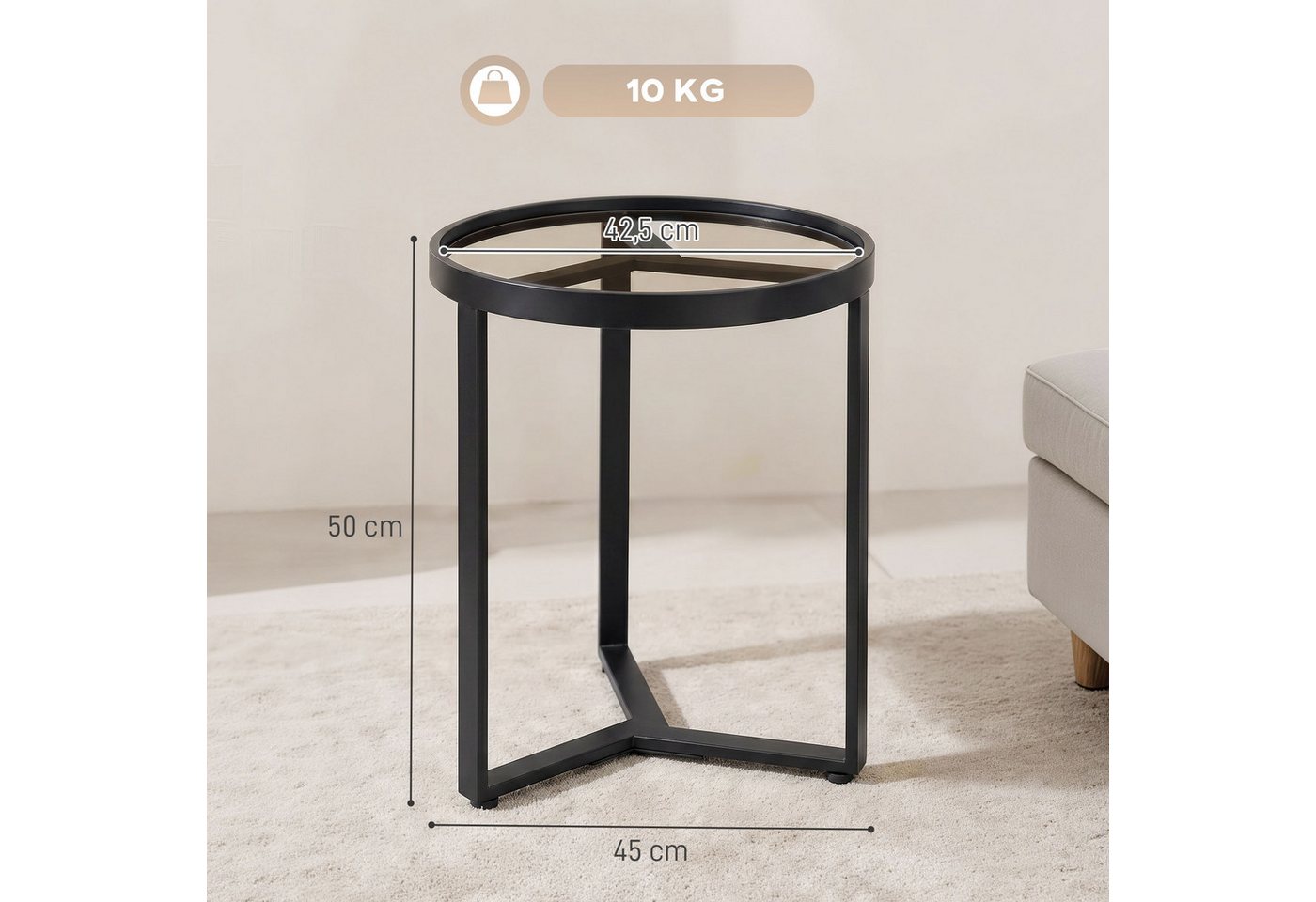 HOMCOM Beistelltisch (Set, 1-St., 1 Tisch), Kompakter, moderner Glastisch, ideal für kleine Räume – Bild 3 von 5