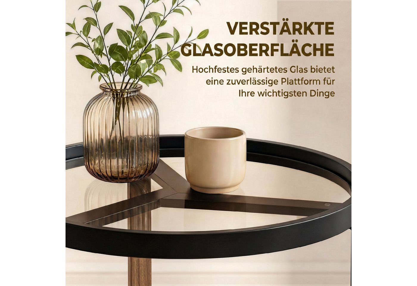 HOMCOM Beistelltisch (Set, 1-St., 1 Tisch), Kompakter, moderner Glastisch, ideal für kleine Räume – Bild 5 von 5