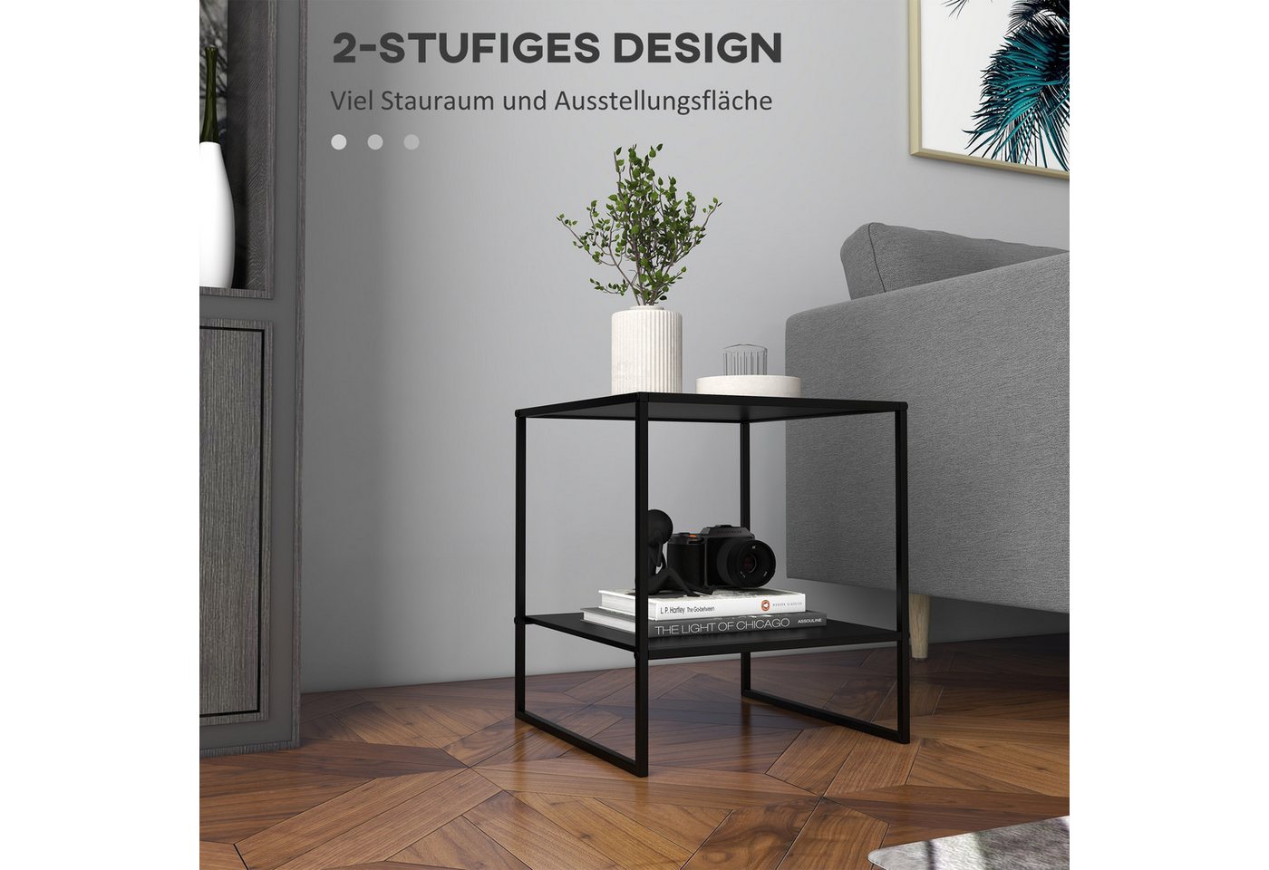 HOMCOM Beistelltisch Sofatisch, Nachttisch, Kaffeetisch im Industriedesign (Telefontisch, 1-St., Couchtisch), Schwarz, 40 x 40 x 45 cm – Bild 4 von 5