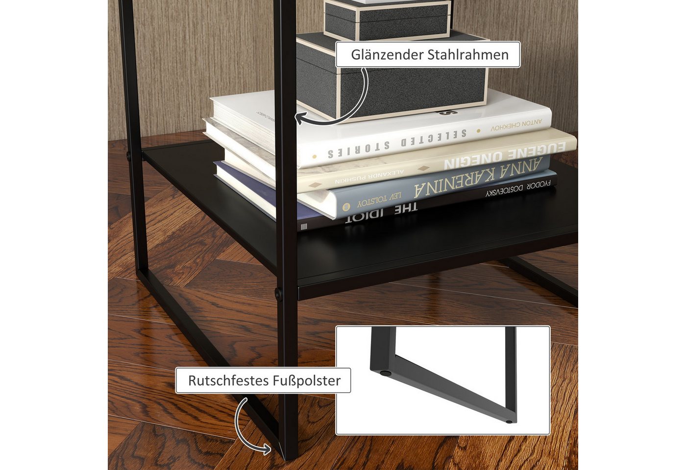 HOMCOM Beistelltisch Sofatisch, Nachttisch, Kaffeetisch im Industriedesign (Telefontisch, 1-St., Couchtisch), Schwarz, 40 x 40 x 45 cm – Bild 5 von 5