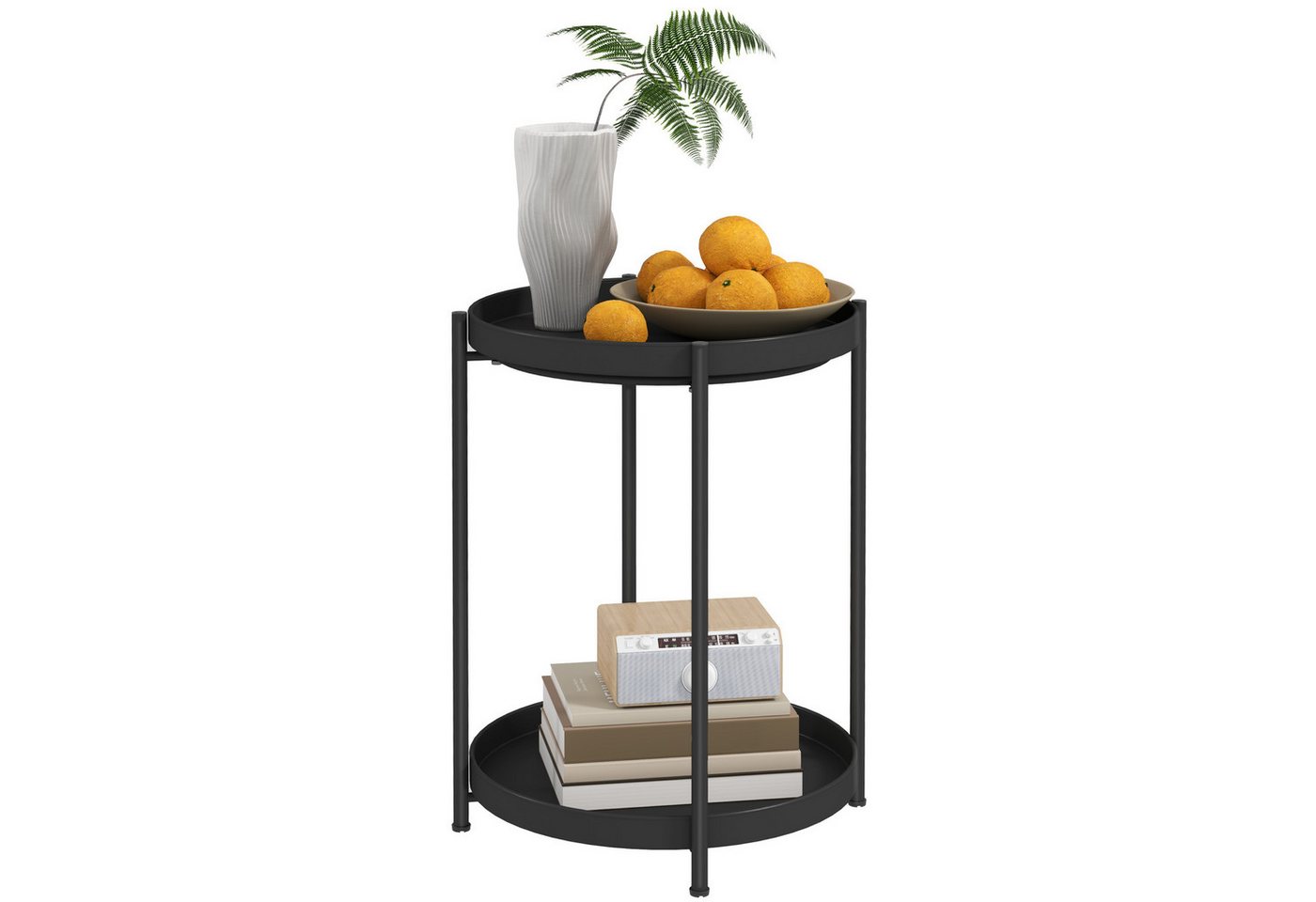 HOMCOM Beistelltisch Wohnzimmertisch mit Ablagen, Nachttisch Sofatisch, rund (Couchtisch, 1-St., Kaffeetisch), für Wohnzimmer, Schlafzimmer, 44 x 44 x 56 cm, St – Bild 2 von 5