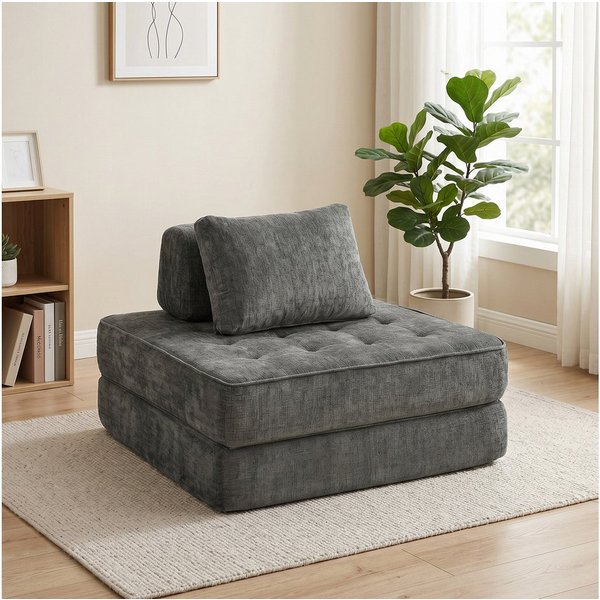 HOMCOM Bodenkissen Schlafsofa, Gästebett mit Chenille-Optik, Boneless Klappmatratze, für Wohnzimmer, Schlafzimmer, Grau