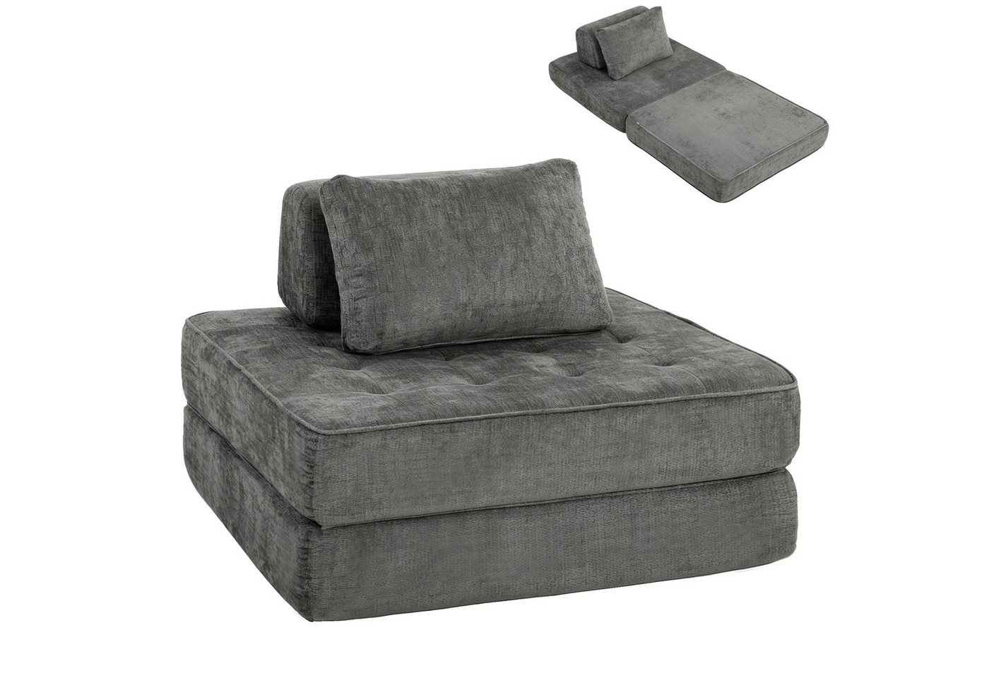HOMCOM Bodenkissen Schlafsofa, Gästebett mit Chenille-Optik, Boneless Klappmatratze, für Wohnzimmer, Schlafzimmer, Grau – Bild 2 von 5