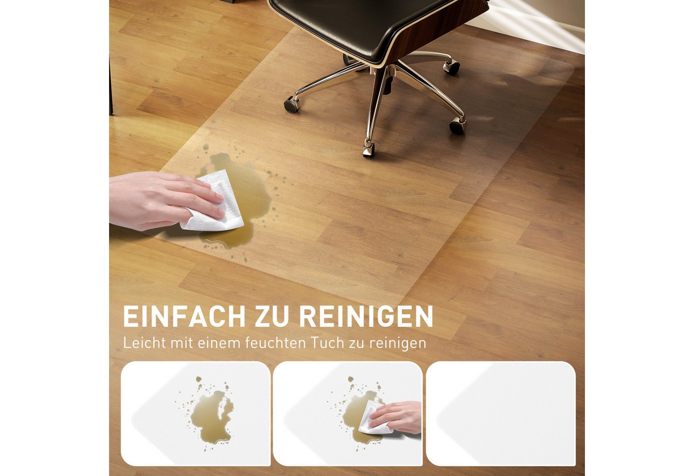 HOMCOM Bodenschutzmatte Bürostuhl Unterlage, Kratzfest, Bodenmatte für Hartböden, Stuhlunterlage, 1-St., Bürostuhl Unterlage, Bodenmatte für Hartböden, Transpar – Bild 4 von 5