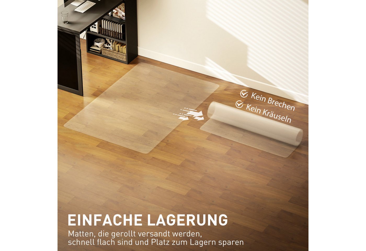 HOMCOM Bodenschutzmatte Bürostuhl Unterlage, Kratzfest, Bodenmatte für Hartböden, Stuhlunterlage, 1-St., Bürostuhl Unterlage, Bodenmatte für Hartböden, Transpar – Bild 5 von 5