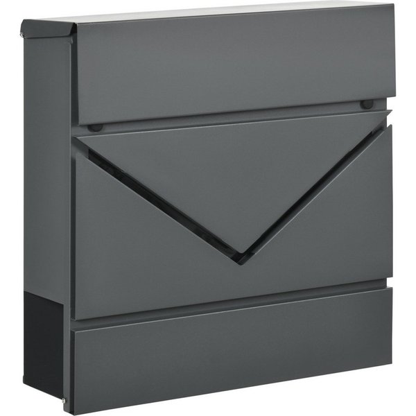HOMCOM Briefkasten mit Schloss, Deckel (Wandbriefkasten, 1-St., Postkasten), für Outdoor, 37 x 10,5 x 37 cm, Dunkelgrau