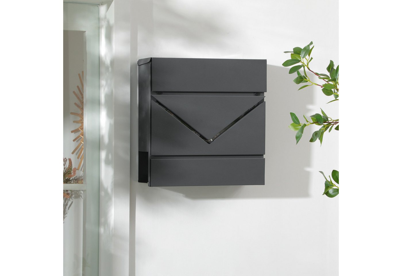 HOMCOM Briefkasten mit Schloss, Deckel (Wandbriefkasten, 1-St., Postkasten), für Outdoor, 37 x 10,5 x 37 cm, Dunkelgrau – Bild 2 von 5