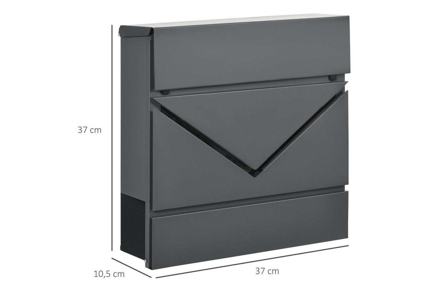 HOMCOM Briefkasten mit Schloss, Deckel (Wandbriefkasten, 1-St., Postkasten), für Outdoor, 37 x 10,5 x 37 cm, Dunkelgrau – Bild 3 von 5