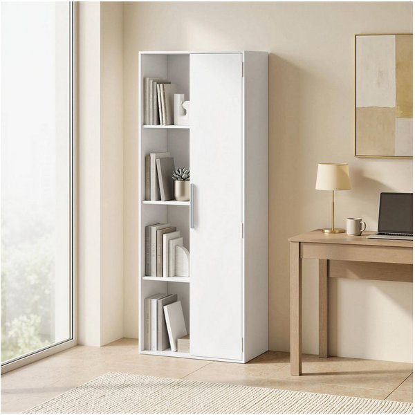 HOMCOM Bücherregal Aktenschrank, 7 Ebenen, Türen, offene Regale, verstellbare Ablagen, Bücherschrank 1-tlg., 60 x 35 x 160 cm für Büro, Wohnzimmer, Schlafzimmer