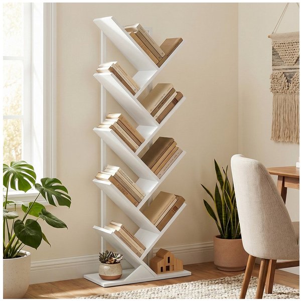 HOMCOM Bücherregal Baumform Aufbewahrungsregal, Raumteiler 1-tlg., Baumdesign, viel Stauraum, Kippschutz