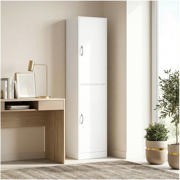 HOMCOM Bücherregal Bücherschrank, 5 Ebenen, 2 Türen, verstellbare Ablagen, Standregal 1-tlg., 40 x 35 x 180 cm für Büro, Wohnzimmer, Schlafzimmer, Weiß