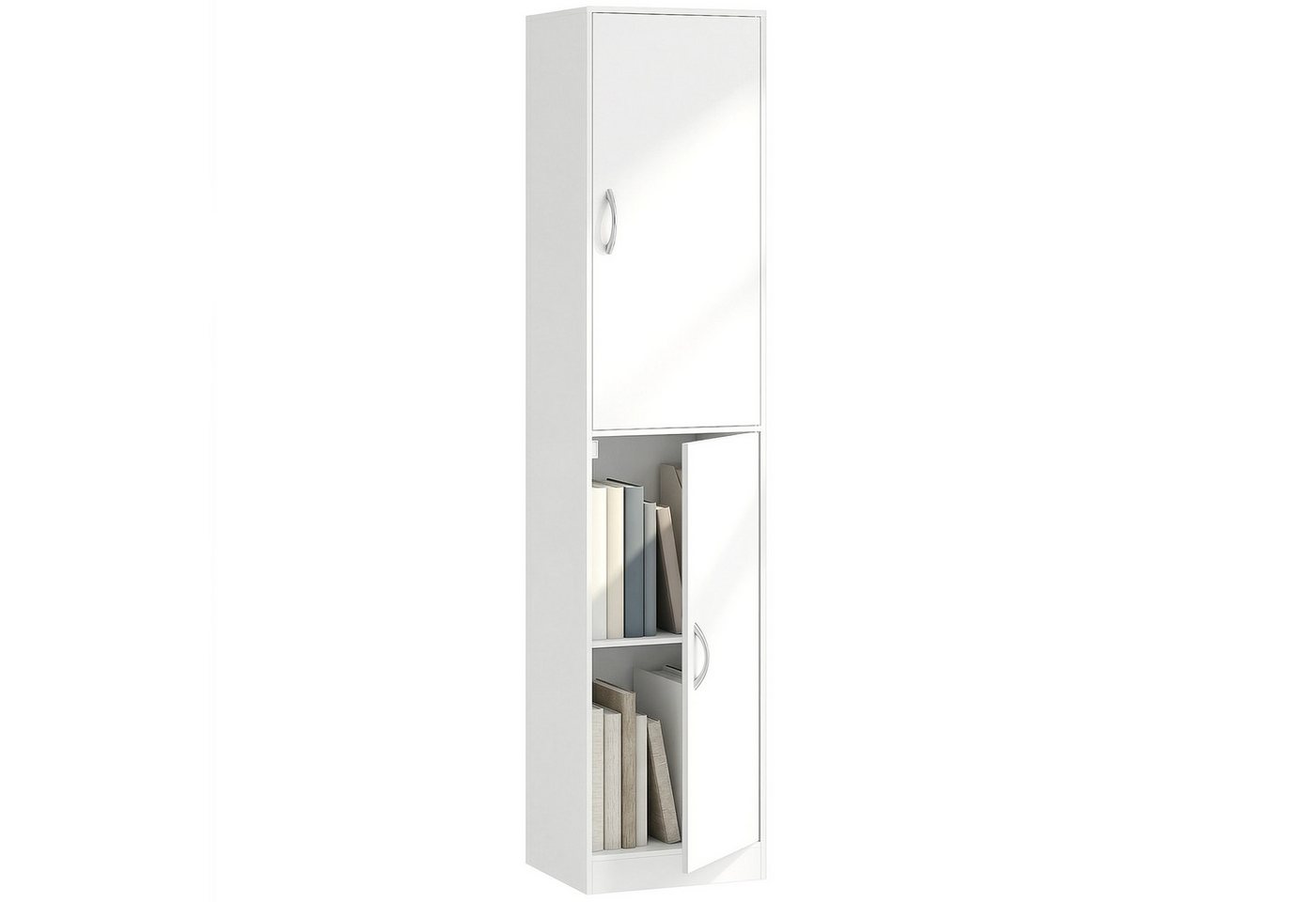 HOMCOM Bücherregal Bücherschrank, 5 Ebenen, 2 Türen, verstellbare Ablagen, Standregal 1-tlg., 40 x 35 x 180 cm für Büro, Wohnzimmer, Schlafzimmer, Weiß – Bild 2 von 5
