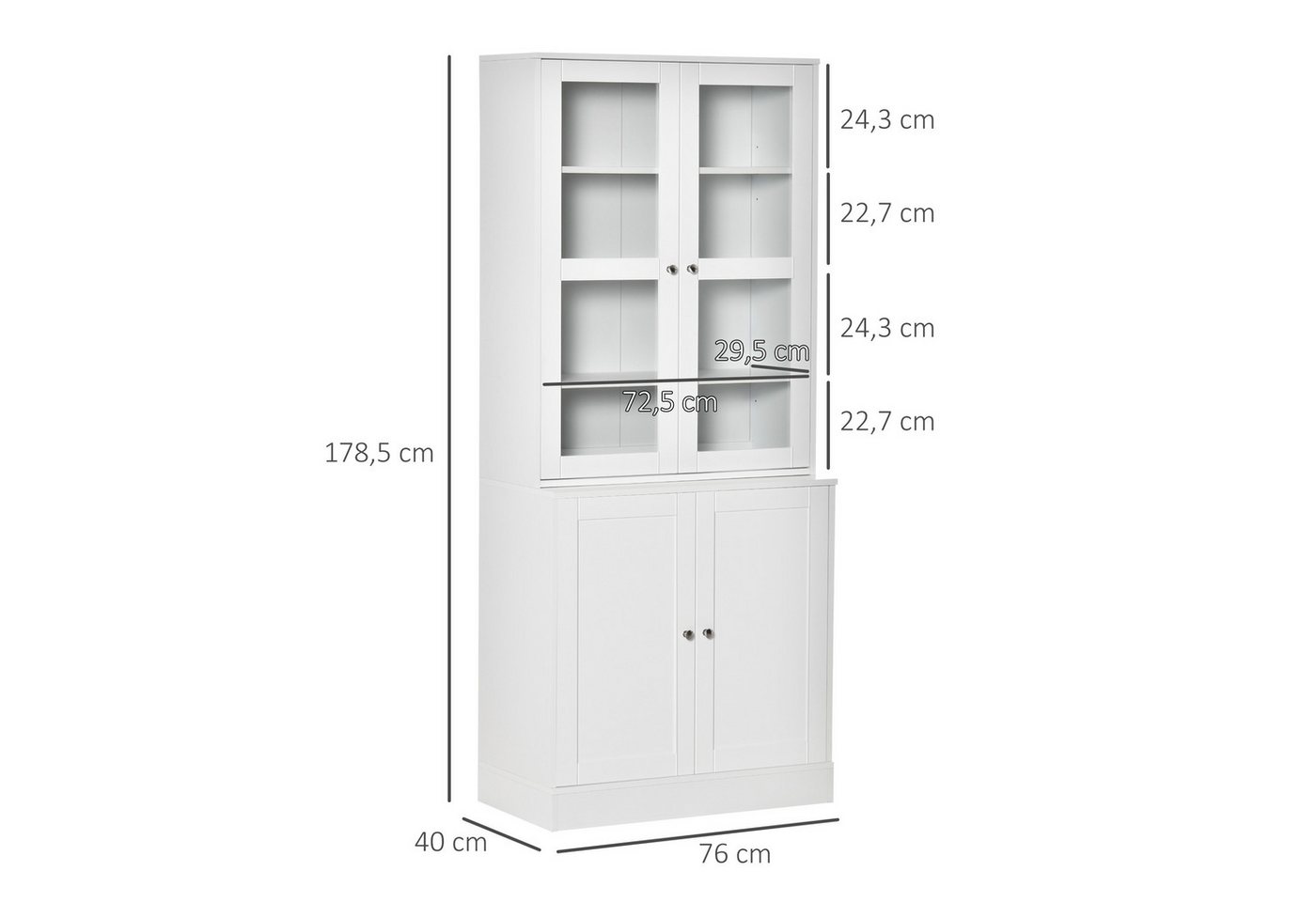 HOMCOM Bücherregal Bücherschrank mit 6 Fächern, Türen, Standregal, Aufbewahrungsregal, Küchenschrank 1-tlg., für Wohnzimmer Büro Weiß – Bild 3 von 5