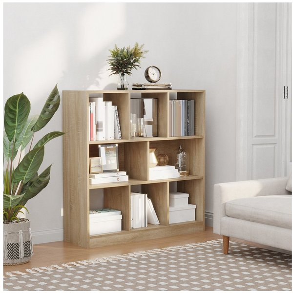 HOMCOM Bücherregal Standregal mit 8 Fächern Würfelregal für Schlafzimmer, Büro, Büroregal 1-tlg., für Home-Office Wohnzimmer Natur 97,5 x 30 x 100 cm