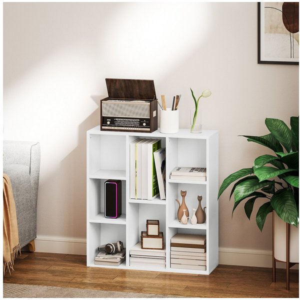 HOMCOM Bücherregal Standregal Würfelregal mit 8 Fächern Regal für Wohnzimmer Schlafzimmer, freistehendes Ausstellungsregal 1-tlg., 74,3 x 24 x 80 cm, Weiß