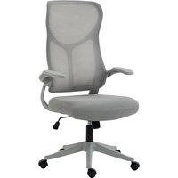 HOMCOM Bürostuhl, Ergonomischer Schreibtischstuhl mit hochklappbar Armlehne, Höhenverstellbarer Drehstuhl mit hoher Rückenlehne Wippfunktion Computerstuhl aus M