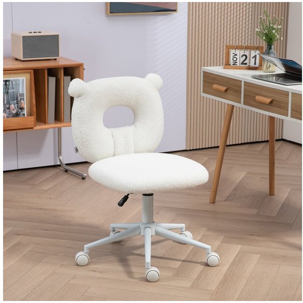 HOMCOM Bürostuhl Drehstuhl, Arbeitsstuhl für Wohnzimmer, Schlafzimmer (Schreibtischstuhl, 1 St), bis 120 kg Belastbar, Teddy-Vlies, Weiß