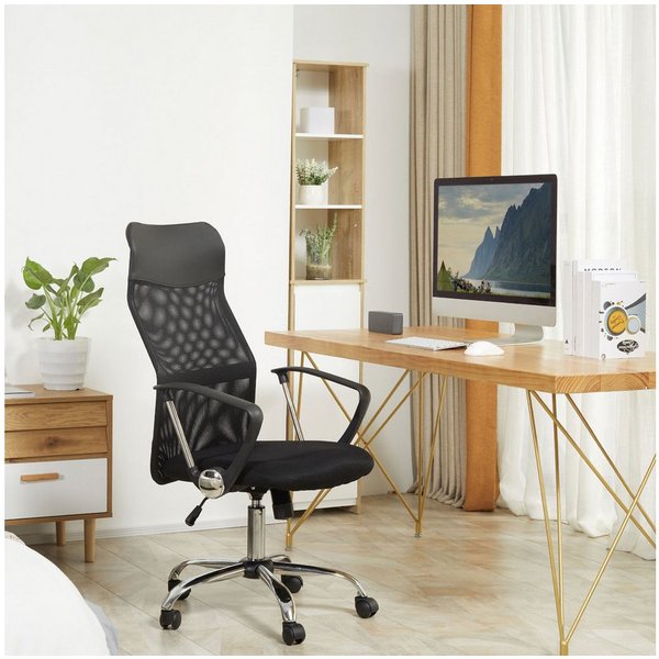 HOMCOM Bürostuhl Drehstuhl Computerstuhl mit Wippfunktion, Netzbespannung (Schreibtischstuhl, 1 St), Schwarz, 63 x 65 x 109-119 cm