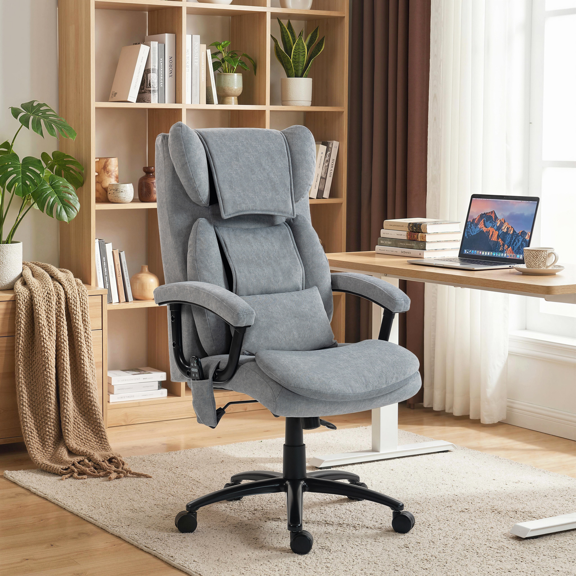 HOMCOM Bürostuhl Ergonomisch mit Massage- & Wippfunktion Schreibtischstuhl mit 4 Knetpunkten, Hoher Rückenlehne Lendenstütze Seitentasche Höhenverstellbar Drehs – Bild 2 von 2