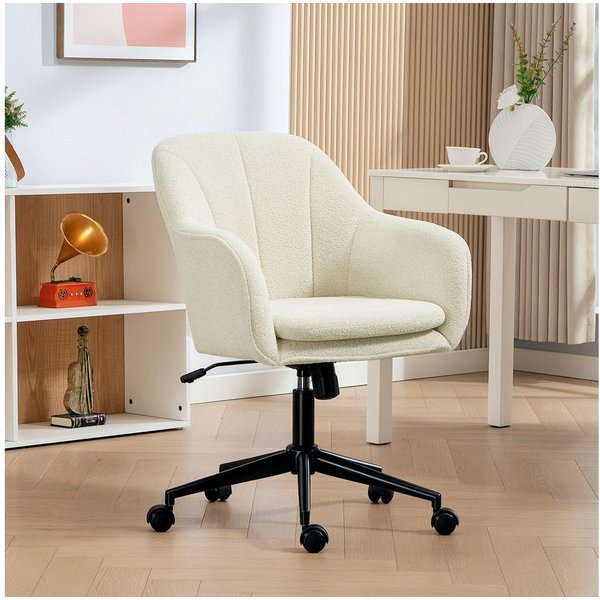 HOMCOM Bürostuhl Schreibtischstuhl Stuhl mit Schneeflanelloptik Höhenverstellbar (Drehstuhl, 1 St), für Schlafzimmer, Arbeitszimmer, Beige