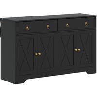HOMCOM Buffet im Landhausstil, 2 Schubladen und 2 Schränke mit höhenverstellbaren Einlegeböden - Maße 121L x 37l x 75H cm schwarz Aosom