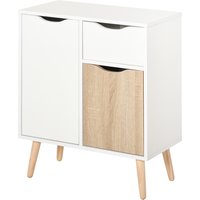 HOMCOM Buffet Sideboard skandinavisches Design 2 Schränke Schublade Holz Weiß helles Eichenholz Aosom