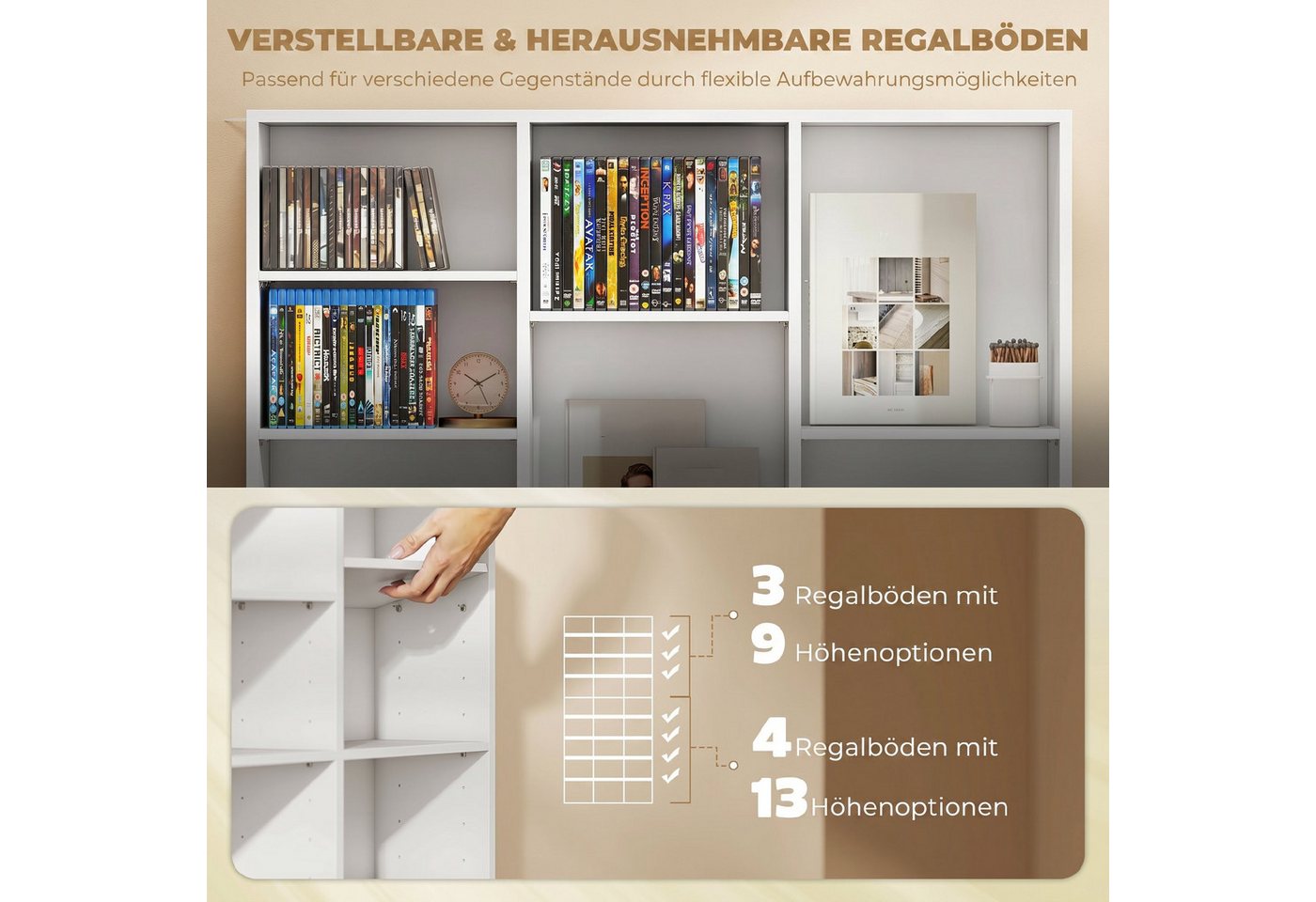 HOMCOM CD-Regal DVD-Regal für 835 CDs oder 500 DVDs, Blu-ray Medienregal, Weiß, CD Turm 1-tlg., 27 Fächer, 21 verstellbare Einlegeböden – Bild 5 von 5