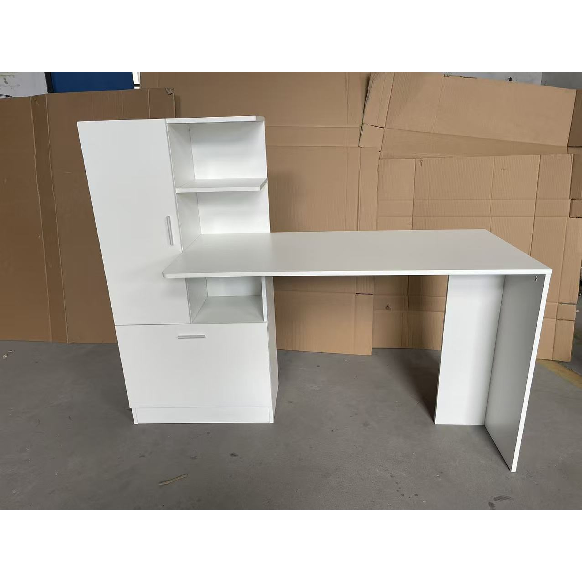 HOMCOM Computerschreibtisch mit integriertem Regal und Schrank, platzsparender Bürotisch mit Ablagen, PC-Tisch für Büro Arbeitszimmer Schlafzimmer 150x55x122cm, – Bild 2 von 2