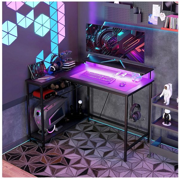 HOMCOM Computertisch Schreibtisch L Form USB Umkehrbar Gaming Tisch für Büro (Set, 1-St., 1 Tisch), Mit LED, Steckdosen, Stauraum