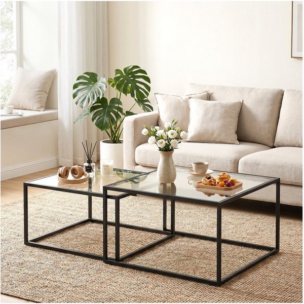 HOMCOM Couchtisch 2er-Set Satztische (Set, 2-St., 2er-Set), Platzsparend stapelbar, robustes Metallgestell