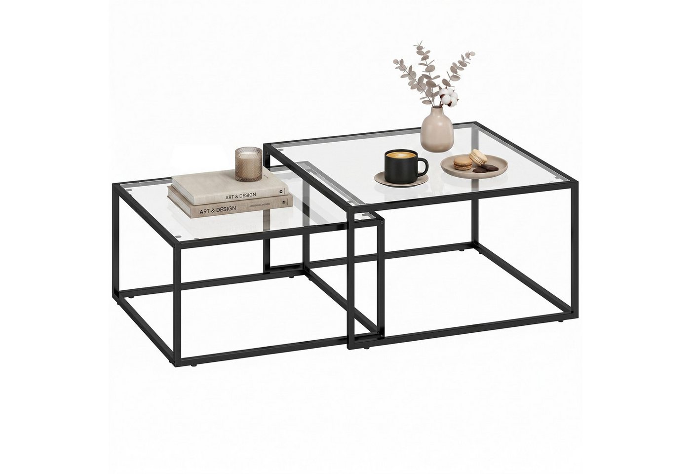 HOMCOM Couchtisch 2er-Set Satztische (Set, 2-St., 2er-Set), Platzsparend stapelbar, robustes Metallgestell – Bild 2 von 5