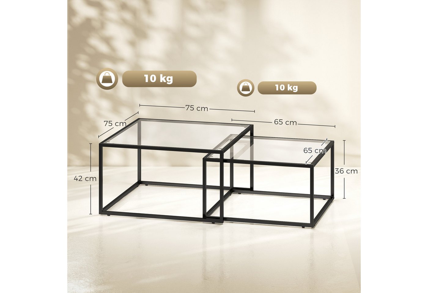 HOMCOM Couchtisch 2er-Set Satztische (Set, 2-St., 2er-Set), Platzsparend stapelbar, robustes Metallgestell – Bild 3 von 5