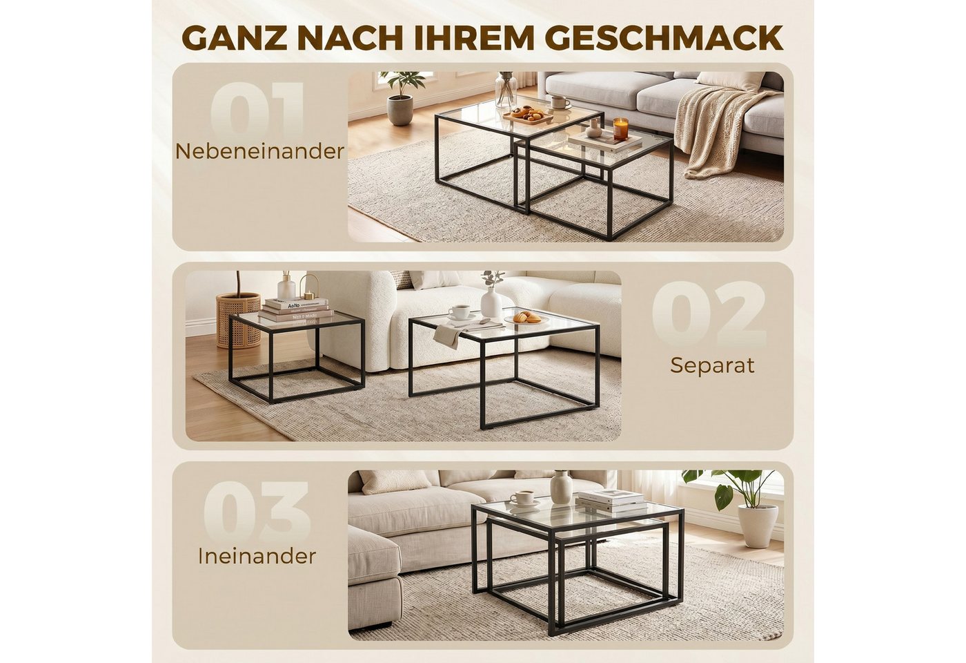 HOMCOM Couchtisch 2er-Set Satztische (Set, 2-St., 2er-Set), Platzsparend stapelbar, robustes Metallgestell – Bild 4 von 5