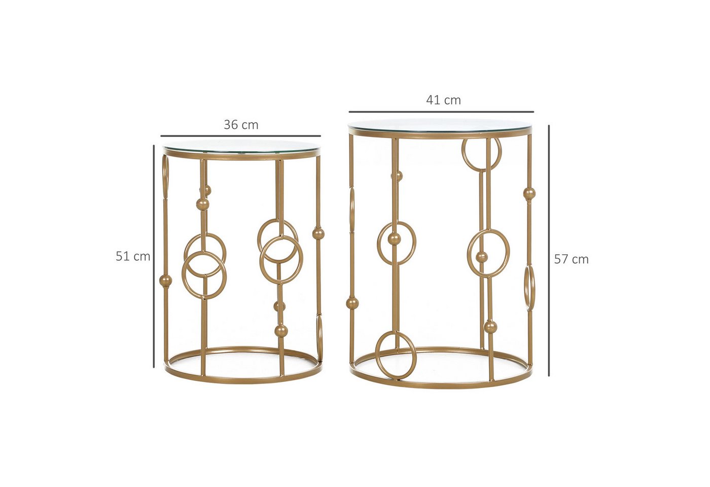 HOMCOM Couchtisch Beistelltisch, Glasplatte, Wohnzimmertisch, Reifen- und Kugeldesign (Sofatisch, 2-St., Beistelltisch für Wohnzimme, Balkon), für Wohnzimmer, S – Bild 3 von 5