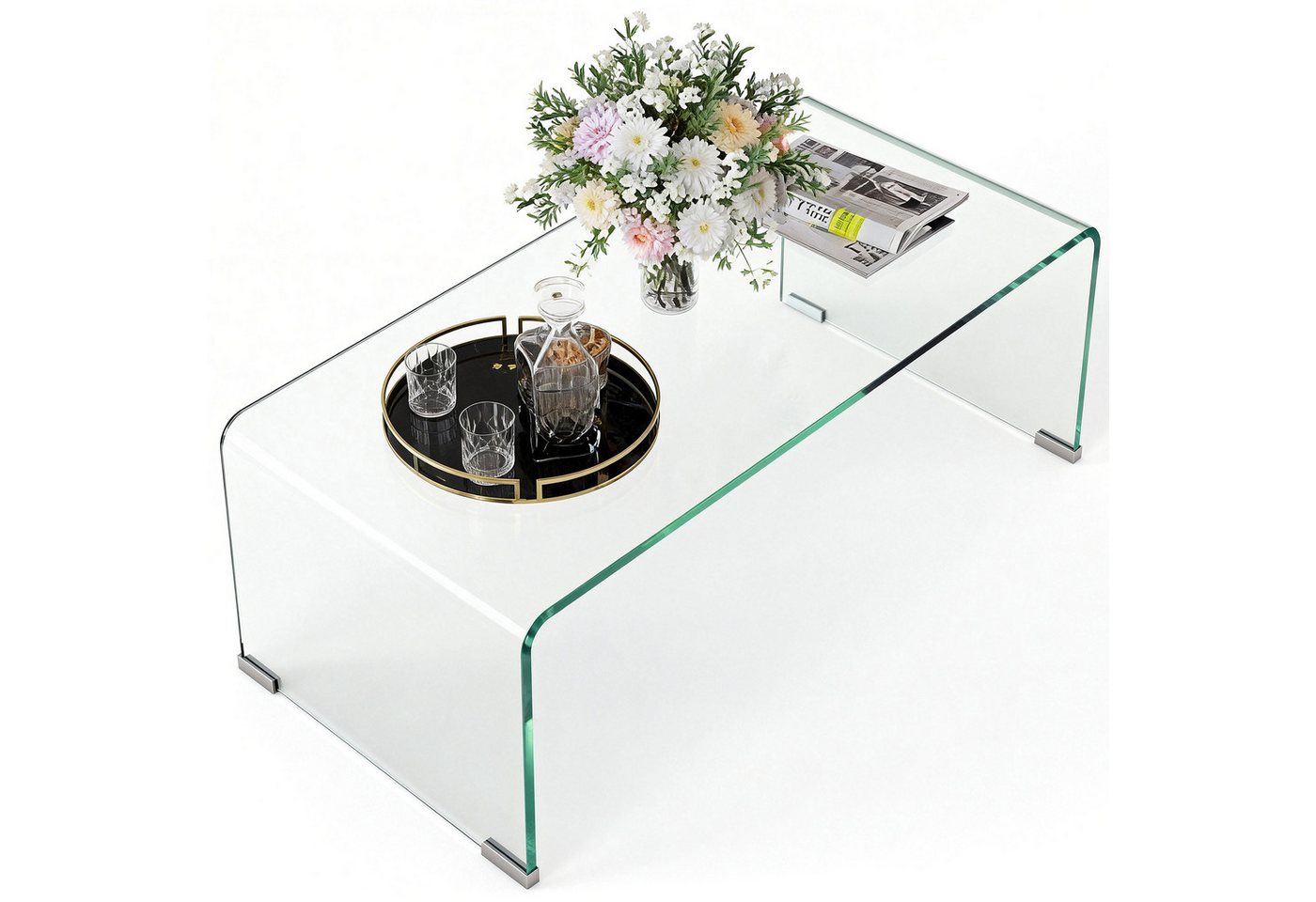 HOMCOM Couchtisch Rechteckig Moderner Glastisch Kaffeetisch (80x45x35 cm Wohnzimmertisch, 1-St., Beistelltisch), aus gehärtetem Glas, für Wohnzimmer, Schlafzimm – Bild 2 von 5