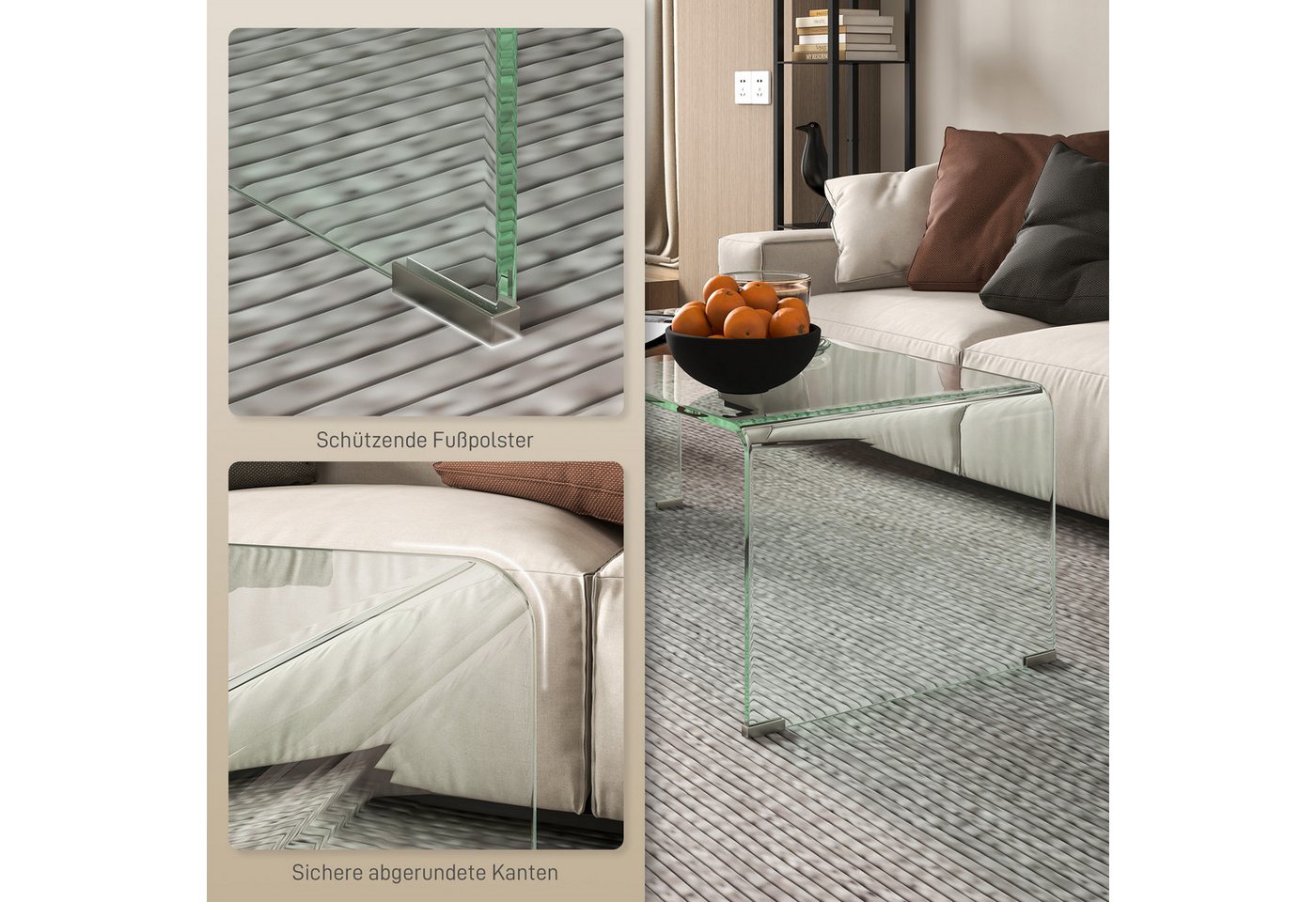 HOMCOM Couchtisch Rechteckig Moderner Glastisch Kaffeetisch (80x45x35 cm Wohnzimmertisch, 1-St., Beistelltisch), aus gehärtetem Glas, für Wohnzimmer, Schlafzimm – Bild 5 von 5