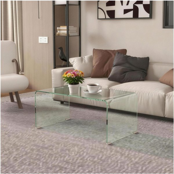 HOMCOM Couchtisch Rechteckig Moderner Glastisch Kaffeetisch (80x45x35 cm Wohnzimmertisch, 1-St., Beistelltisch), aus gehärtetem Glas, für Wohnzimmer, Schlafzimm