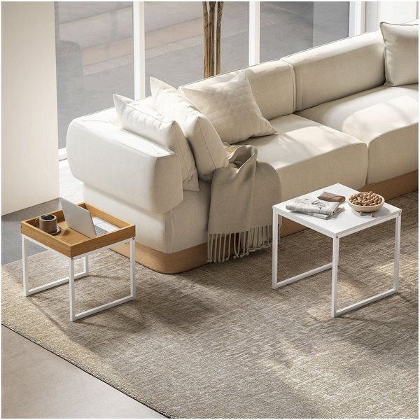 HOMCOM Couchtisch Satztisch mit Abnehmbarem Tablett, Stahlgestell, für Schlafzimmer (Kaffeetisch, 2-St., Eckiger Beistelltisch), für Wohnzimmer, bis 30 kg Belas