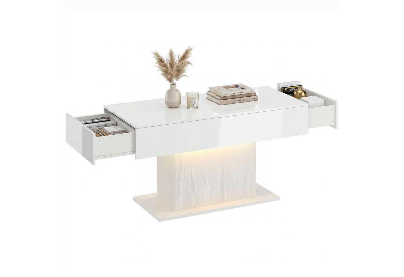 HOMCOM Couchtisch Wohnzimmertisch Kaffeetisch mit Fernbedienung 108x48x55cm Weiß (Kaffeetisch, 1-St., 1 Tisch), für Wohnzimmer, 108 x 48 x 55 cm Weiß – Bild 2 von 5