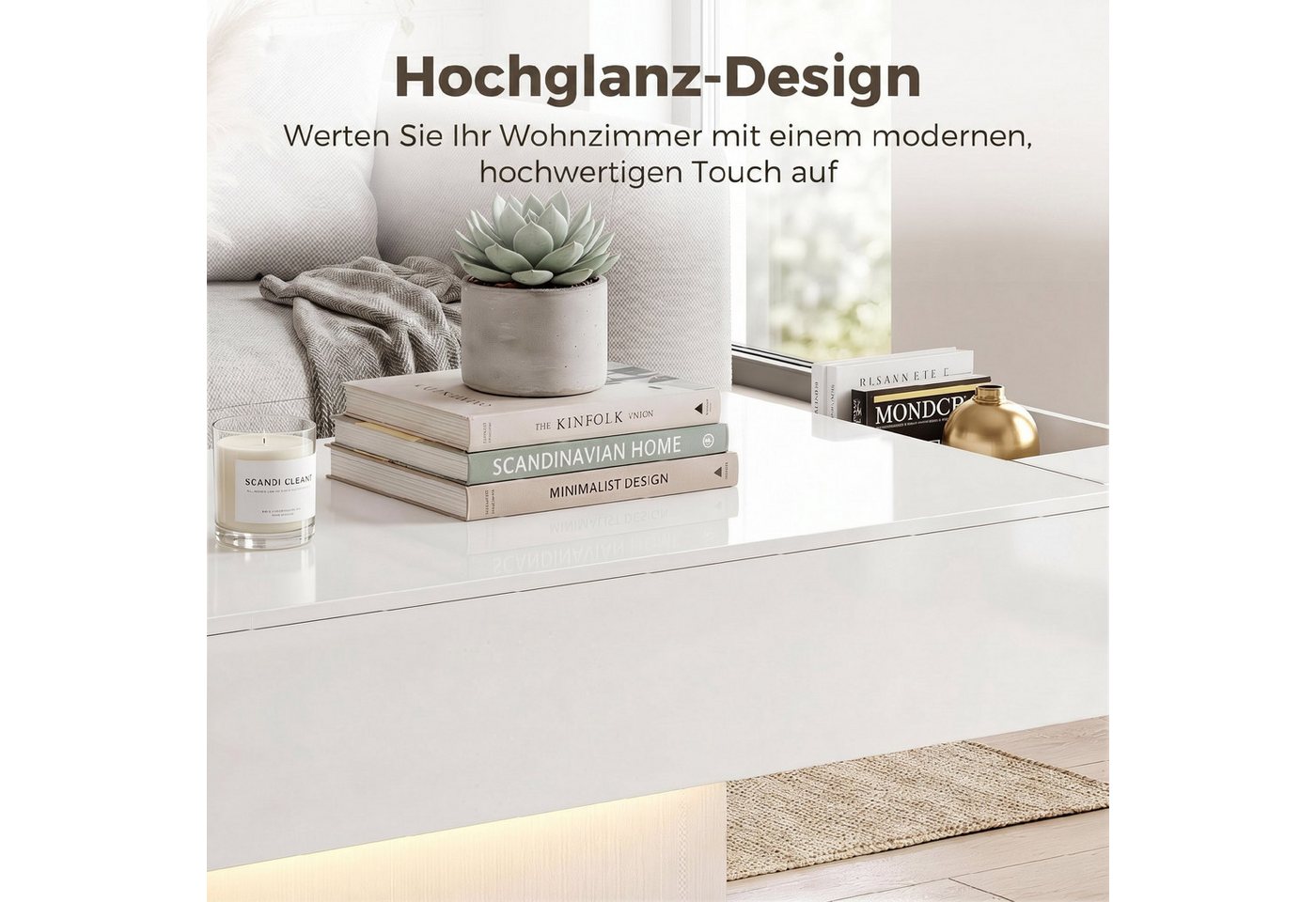 HOMCOM Couchtisch Wohnzimmertisch Kaffeetisch mit Fernbedienung 108x48x55cm Weiß (Kaffeetisch, 1-St., 1 Tisch), für Wohnzimmer, 108 x 48 x 55 cm Weiß – Bild 5 von 5