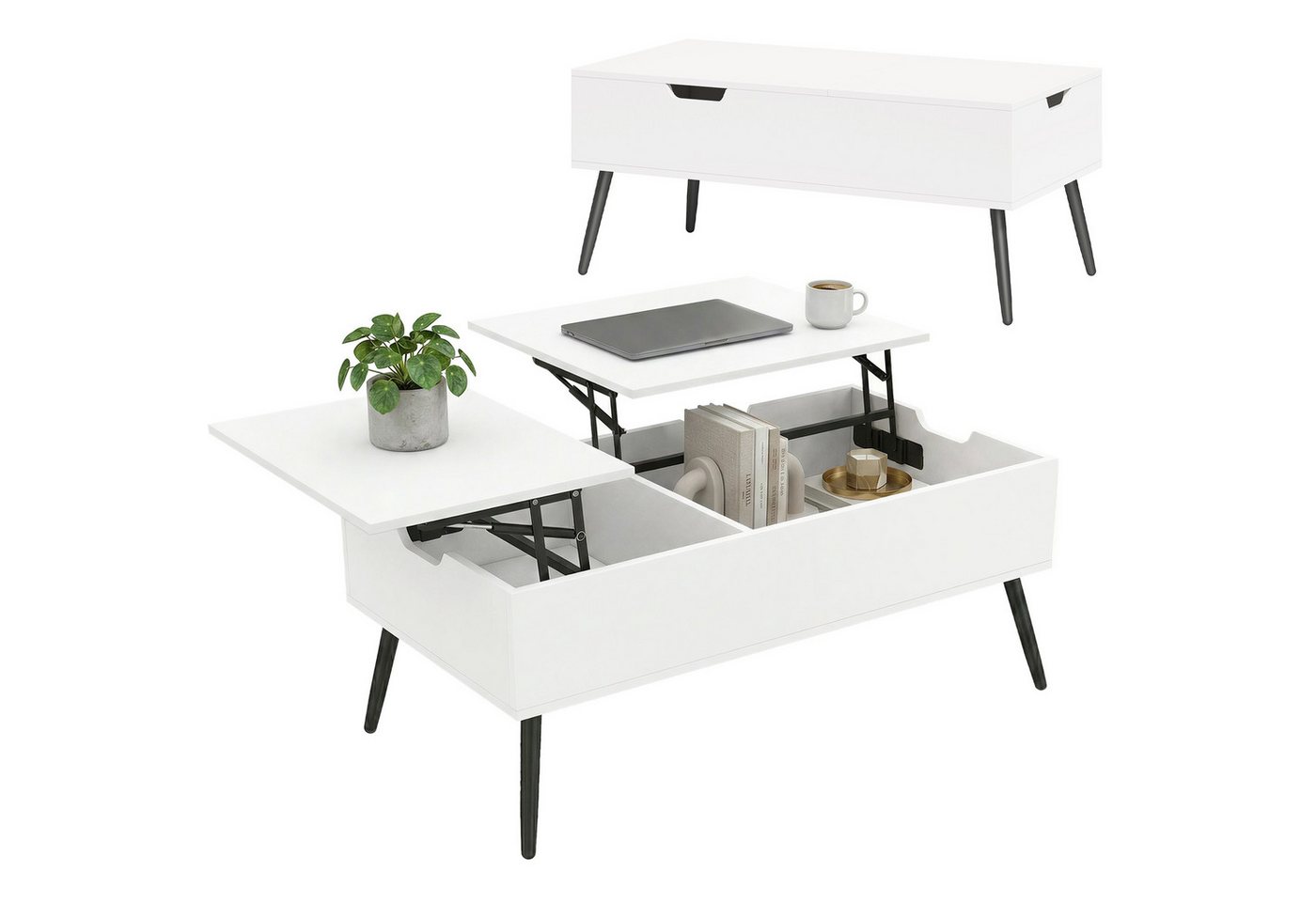 HOMCOM Couchtisch Wohnzimmertisch Kaffeetisch mit Hebeplatte (Packung, 1-St., 1 Tisch), Duales Lift-Top-Design mit verstecktem Stauraum – Bild 2 von 5