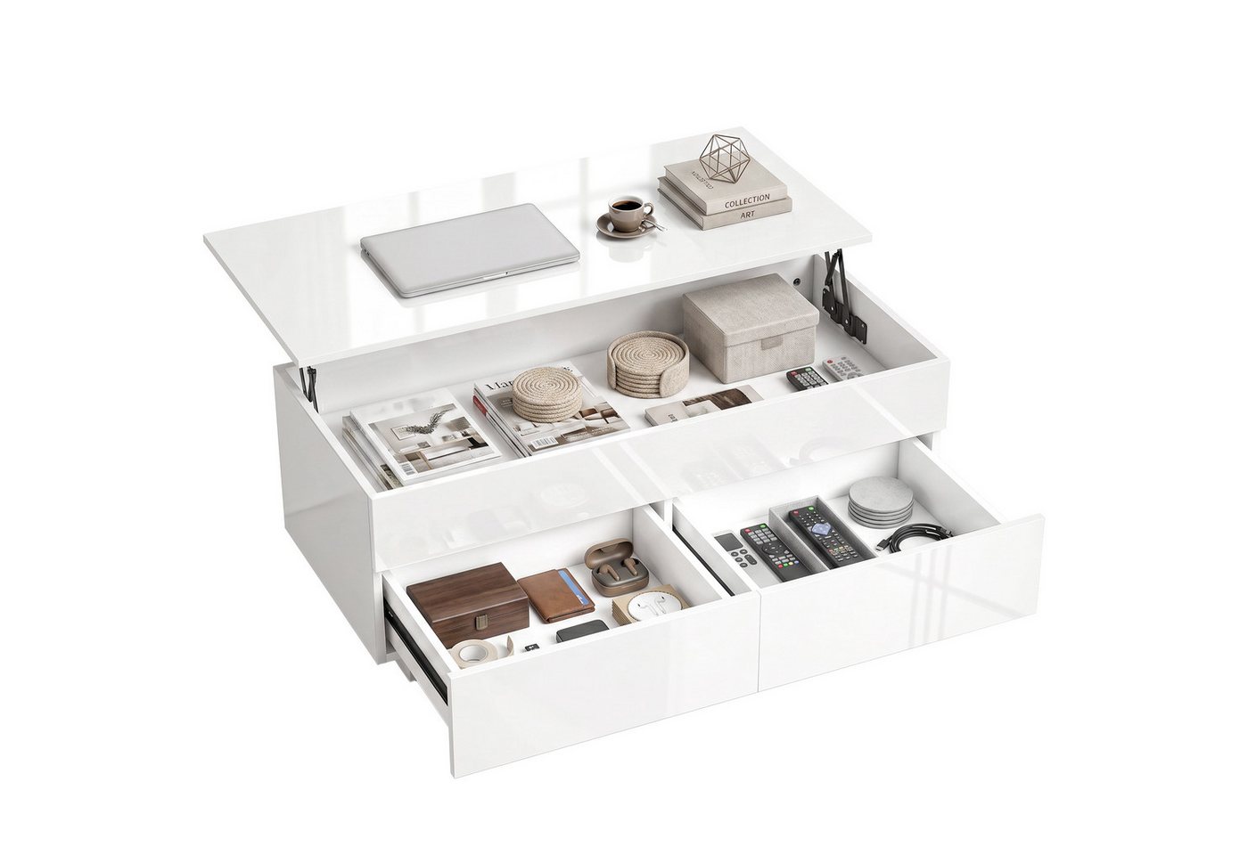 HOMCOM Couchtisch Wohnzimmertisch mit Hebeplatte, 2 Schublade, Kaffeetisch (Packung, 1-St., 1 Tisch), Tischplatte höhenverstellbar, Stauraum – Bild 2 von 5