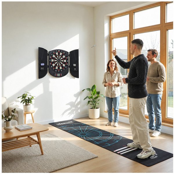 HOMCOM Dartscheibe Elektronische mit Sprachansagen Dartautomat für bis zu 8 Spieler, (Dartspiel mit LCD-Anzeige, 1-tlg., Dartboard), Schwarz 44 x 4,4 x 50 cm
