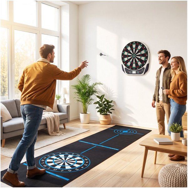 HOMCOM Dartscheibe Elektronische mit Sprachansagen LED-Anzeigen 6 Darts 24 Dartköpfe, (Dartspiel, 1-tlg., Dartboard), Schwarz+Weiß 44 x 50 x 3,2 cm