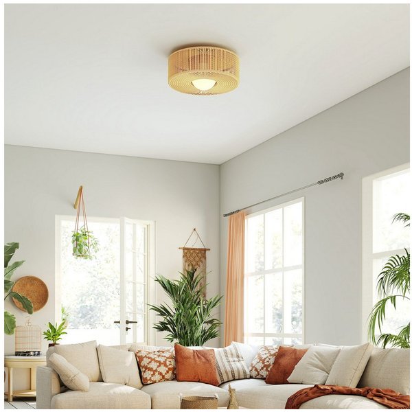 HOMCOM Deckenleuchte Boho-Deckenlampe Hängend, Runde Deckenbeleuchtung, Hellbraun, LED, für Schlafzimmer, Wohnzimmer, Mehrfarbig
